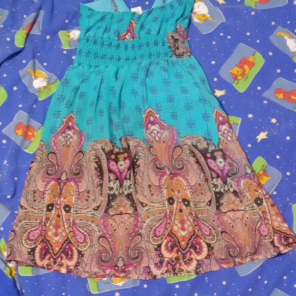 Co-Me Como Summer Dress Size Small Floral Pattern Aqua / Purple Color - Picture 10 of 12